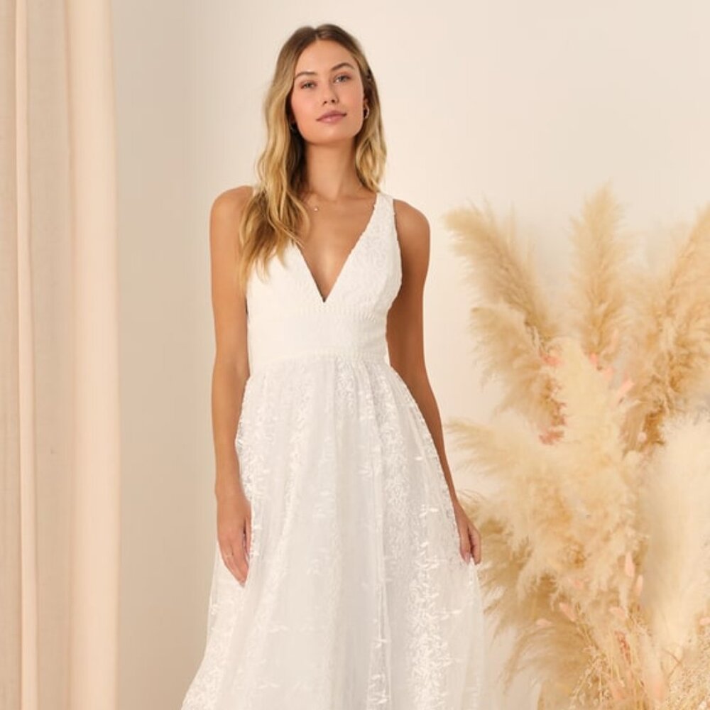 Lulus Sweetest Beloved White Mesh Embroidered Sleeveless Maxi Dress - Size 1X